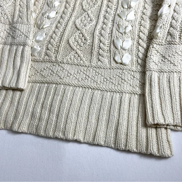 Ralph Lauren Chunky Cable Knit Fisherman Sweater Feminine Coquette XL - Picture 4 of 15